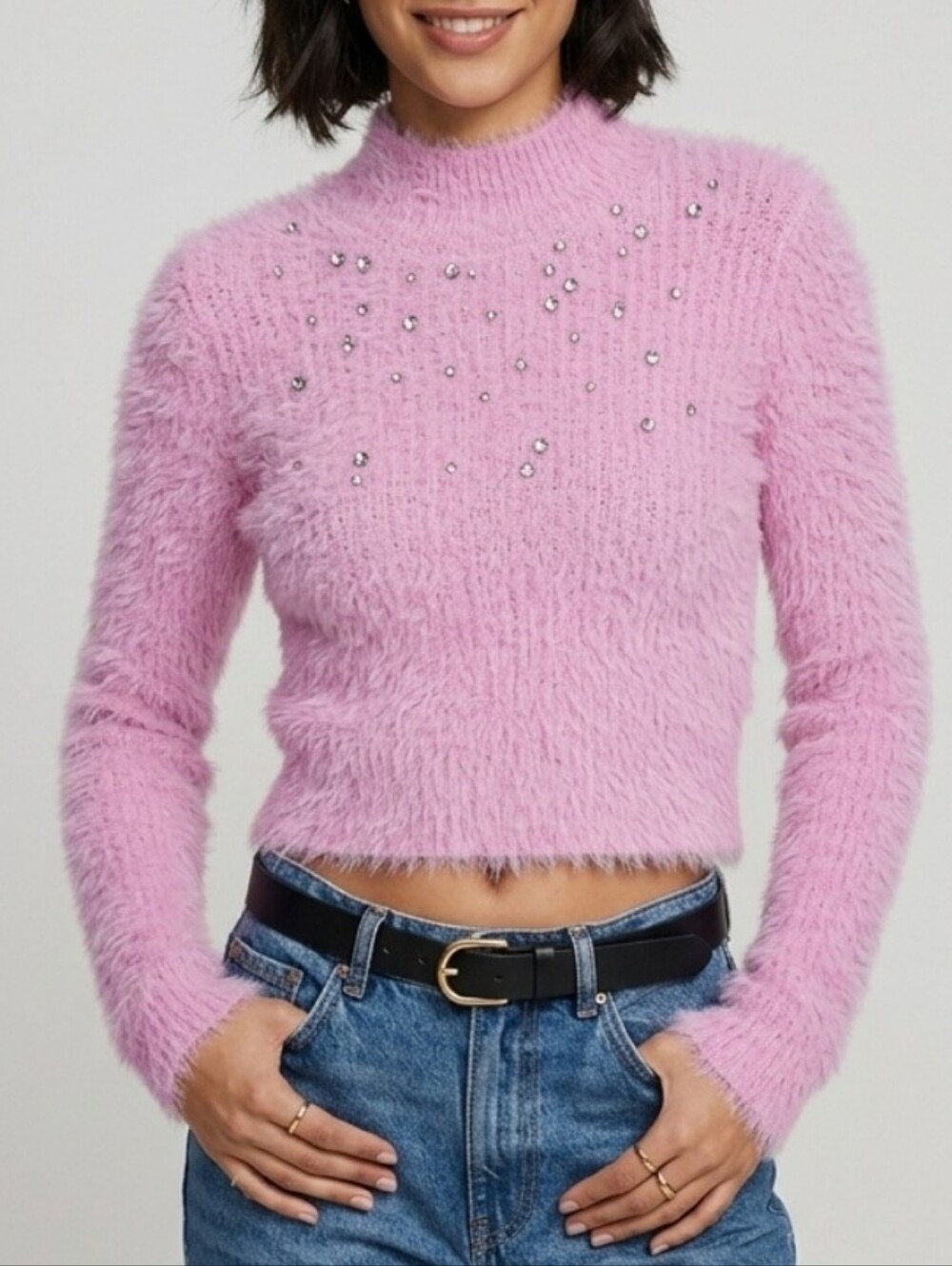 Zara Pink Faux Fur Jewel Sweater